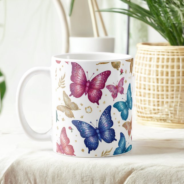 Caneca De Café Borboleta Elegante e Lâmina Floral (Criador carregado)