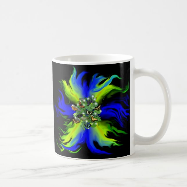 Caneca De Café Borboleta em azul verde Arco-íris com estrelas, go (Direita)