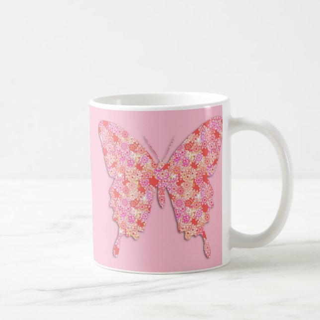 Caneca De Café Borboleta em forma de flor - rosa, laranja (Direita)