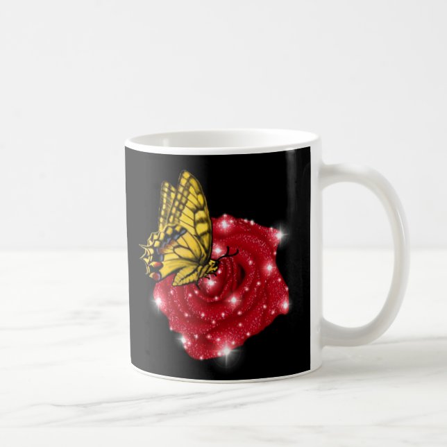 Caneca De Café Borboleta em rosa vermelha com estrelas e gotas de (Direita)