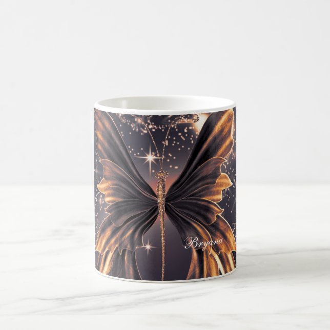 Caneca De Café Borboleta Fantasia Brilho Dourado (Centro)