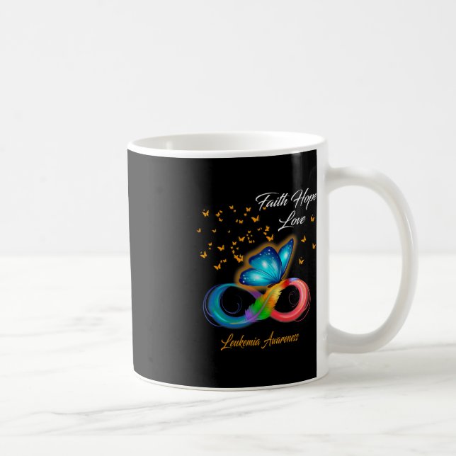 Caneca De Café Borboleta Fé Esperança Ama Consciência da Leucemia (Direita)