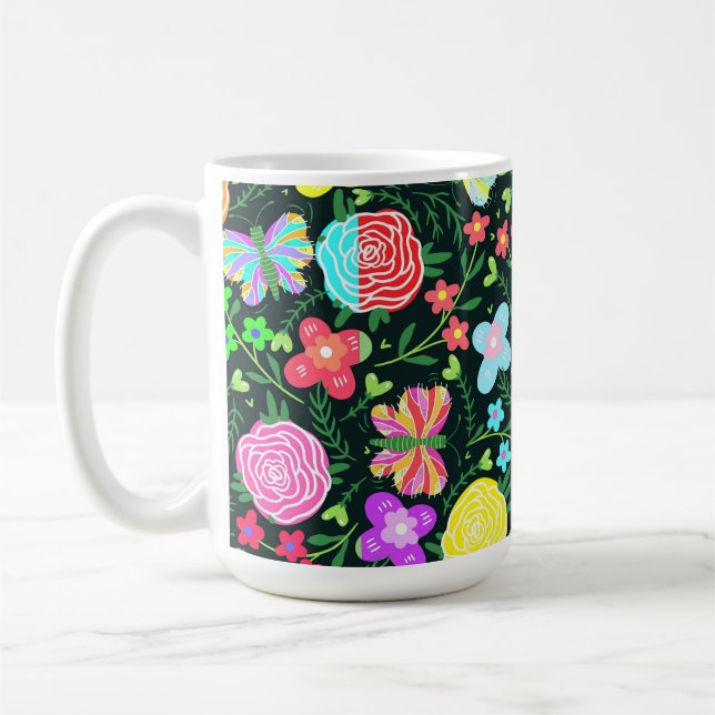 Caneca De Café Borboleta Flor Arco-Íris (Esquerda)