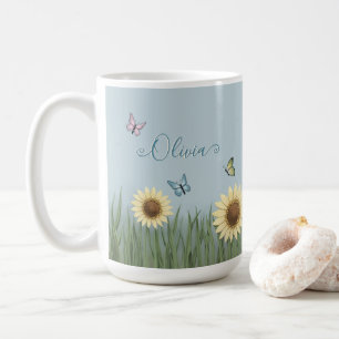 Caneca De Café Borboleta Flor de Girassol