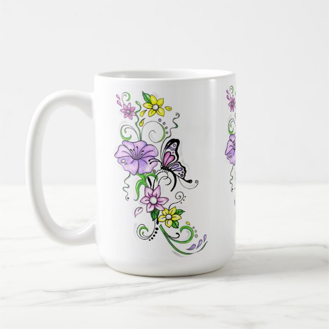 Caneca De Café Borboleta Floral (Esquerda)