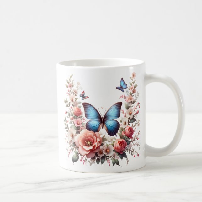 Caneca De Café Borboleta Floral de Aniversário Personalizada-9628 (Direita)