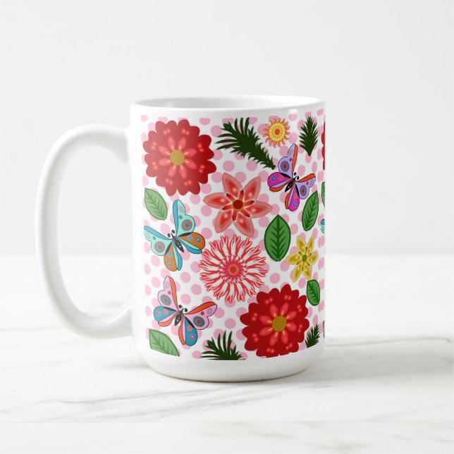 Caneca De Café Borboleta Floral de Jardim de Primavera Moderna  (Esquerda)
