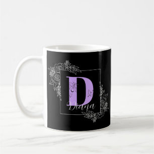 Caneca De Café Borboleta Floral Púrpura Monograma Personalizado -