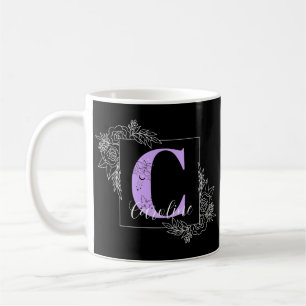 Caneca De Café Borboleta Floral Púrpura Monograma Personalizado -
