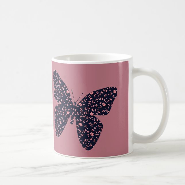 Caneca De Café Borboleta Floral Rosa e Violeta (Direita)