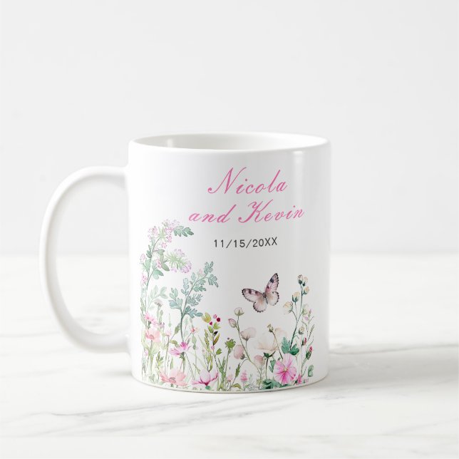 Caneca De Café Borboleta Floral Verde de Primavera Casamento (Esquerda)