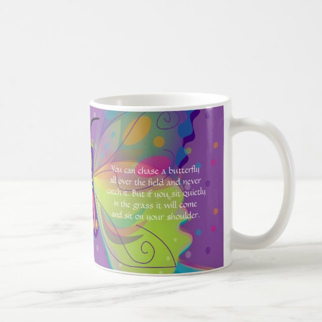 Caneca De Café Borboleta Grande e Brilhante com Poema (Direita)