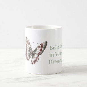 Caneca De Café Borboleta Listras Verde Branco Borgonha
