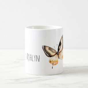 Caneca De Café Borboleta Marrom Creme Pêssego