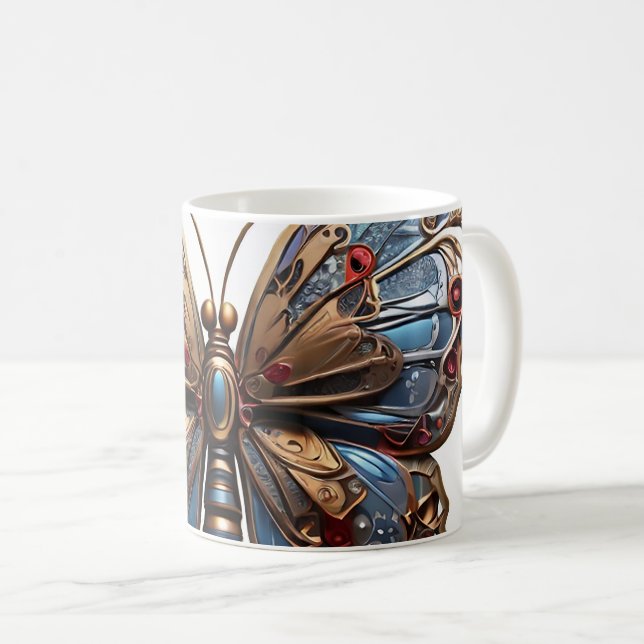 Caneca De Café Borboleta Metálica (Frente Esquerda)