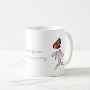 Caneca De Café Borboleta Monarca com Flor de Cone Roxo