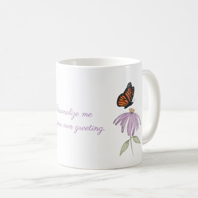 Caneca De Café Borboleta Monarca com Flor de Cone Roxo (Frente Esquerda)