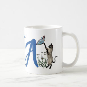 Caneca De Café Borboleta Monograma Inicial do Nome do Gato Siames