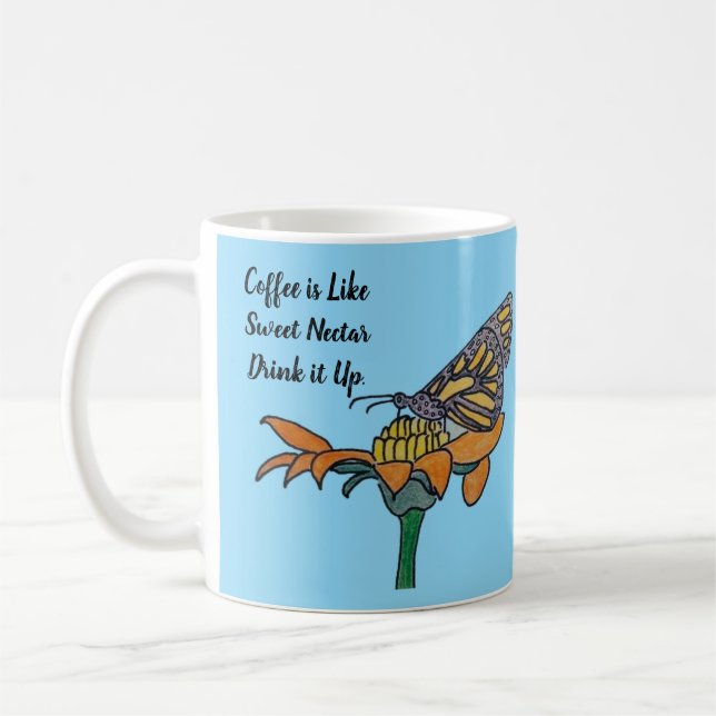 Caneca De Café Borboleta na Flor- Café Como Doce Néctar  (Esquerda)