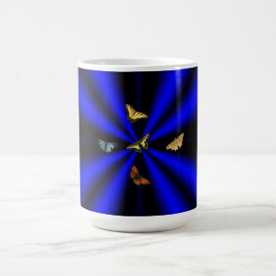 Caneca De Café Borboleta no arco-íris preto e azul