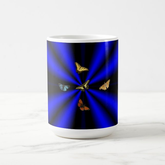 Caneca De Café Borboleta no arco-íris preto e azul (Centro)