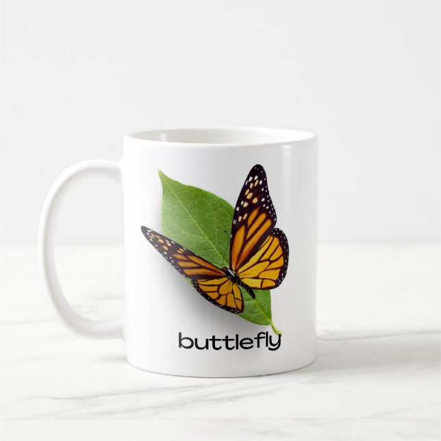 Caneca De Café Borboleta numa folha, inseto (Esquerda)