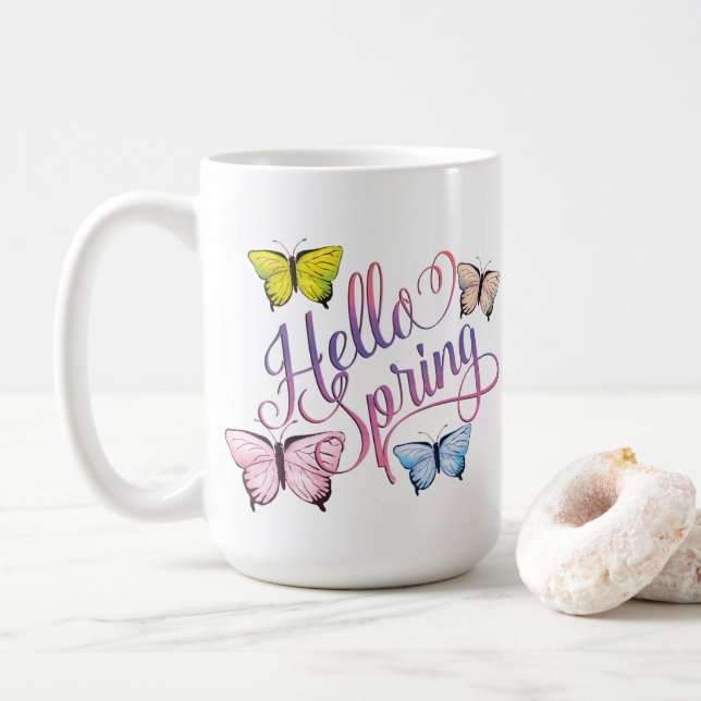 Caneca De Café Borboleta Olá Primavera (Com Donut)