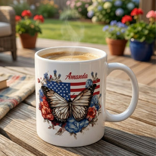 Caneca De Café Borboleta Patriótica do 4 de Julho