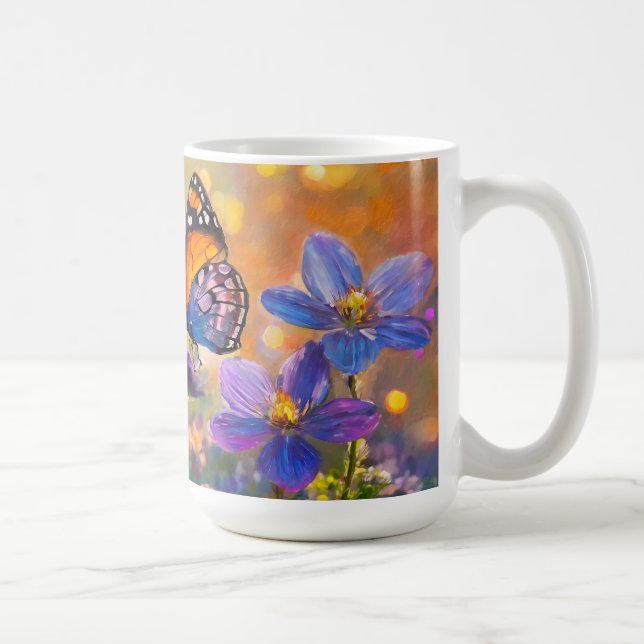 Caneca De Café Borboleta Pequena sobre flores silvestres no nasce (Direita)