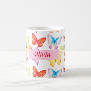 Caneca De Café Borboleta Personalizada Aquarela Colorida