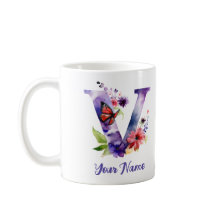 Borboleta Personalizada e Flores - Letra "V"