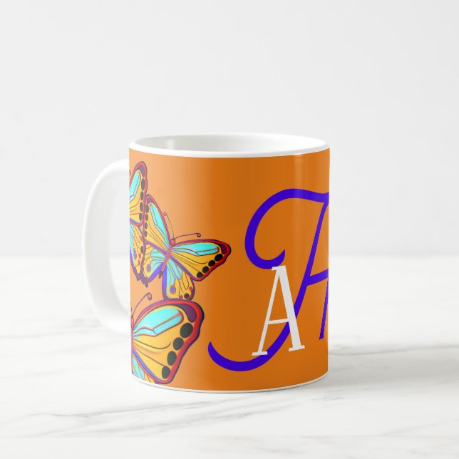 Caneca De Café Borboleta Personalizada Inicial (Frente Esquerda)