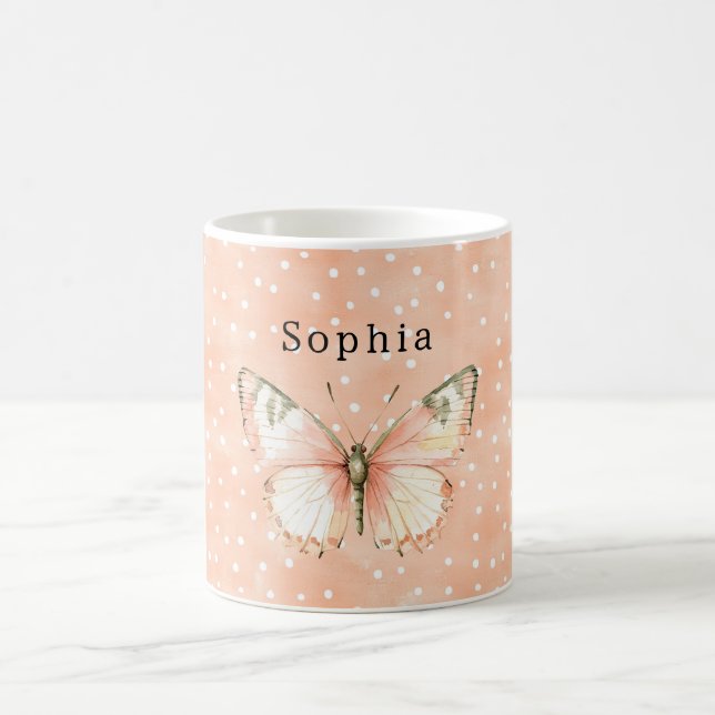 Caneca De Café Borboleta Pontos Brancos Rosa Menina   (Centro)