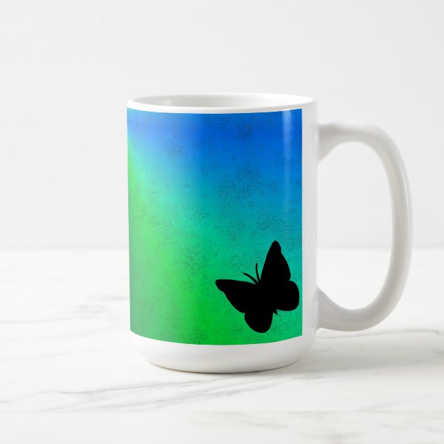 Caneca De Café Borboleta Preta no Arco-íris Verde Azul (Direita)