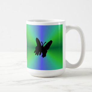 Caneca De Café Borboleta Preta no Arco-íris Verde Azul