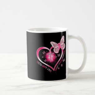 Caneca De Café Borboleta Rosa Cruza Fé Esperança Amor Cancer