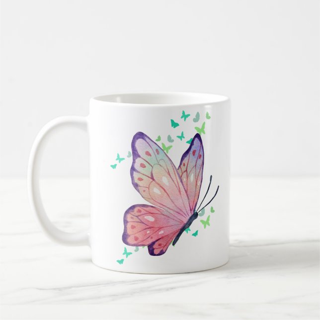 Caneca De Café Borboleta rosa e roxa (Esquerda)