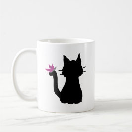 Caneca De Café Borboleta Rosa Preta de Gato Silhueta