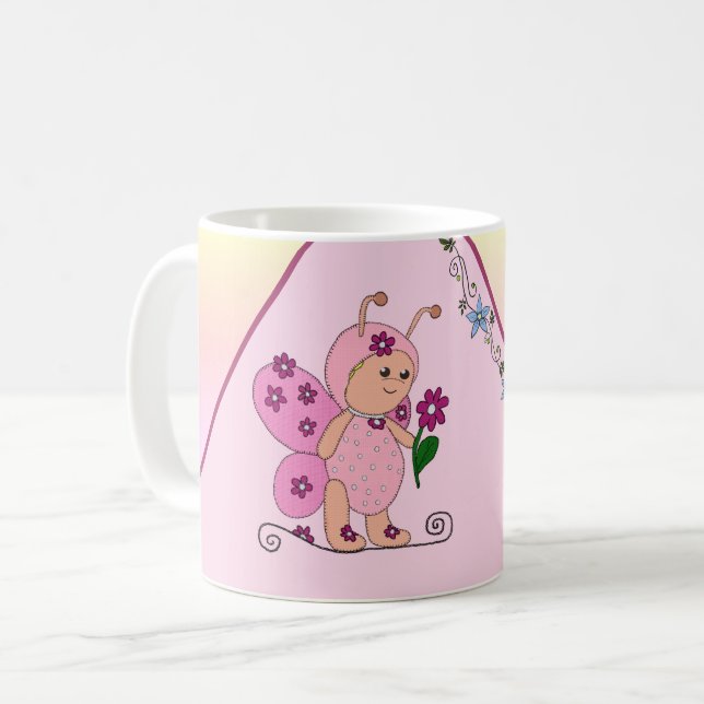 Caneca De Café Borboleta rosas personalizantes (Frente Esquerda)