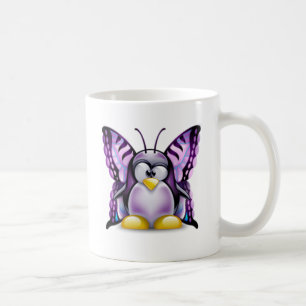 Caneca De Café Borboleta roxa Tux (Linux Tux)
