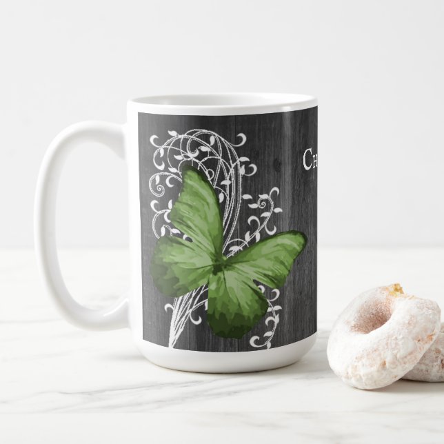 Caneca De Café Borboleta russa verde - Mug de café personalizado (Com Donut)