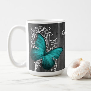 Caneca De Café Borboleta Rústica Teal Coffee Mug Personalizado