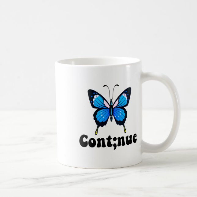 Caneca De Café Borboleta Saúde Mental Continuar Semicolon (Direita)