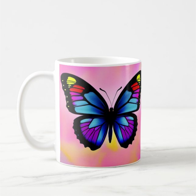 Caneca De Café Borboleta sobre fundo brilhante (Esquerda)