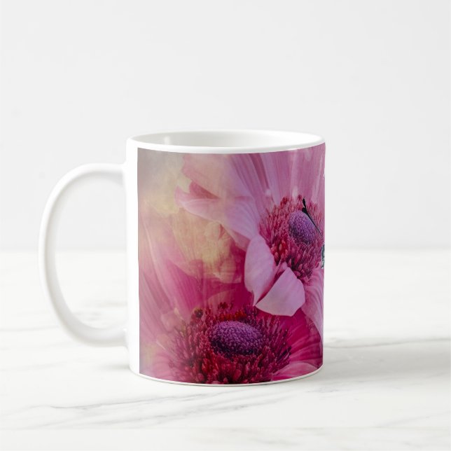 Caneca De Café Borboleta Sonhadora com Flores Rosa (Esquerda)