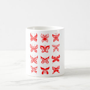 Caneca De Café Borboleta Tribal Vermelha Ornamental