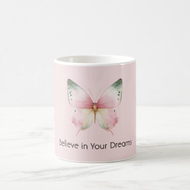 Caneca De Café Borboleta Verde Rosa Branco Menta (Centro)