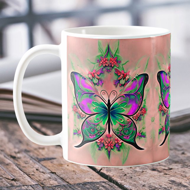 Caneca De Café Borboleta verde-roxa a rosa (Criador carregado)