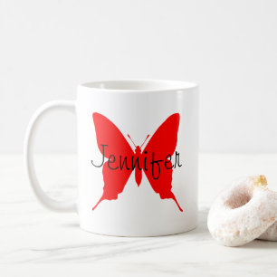 Caneca De Café Borboleta vermelha brilhante personalizada