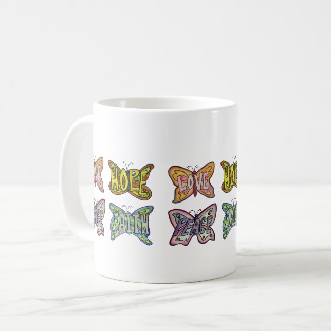 Caneca De Café Borboleta Wings Word Art Inspiração Coffee Mug (Frente Esquerda)